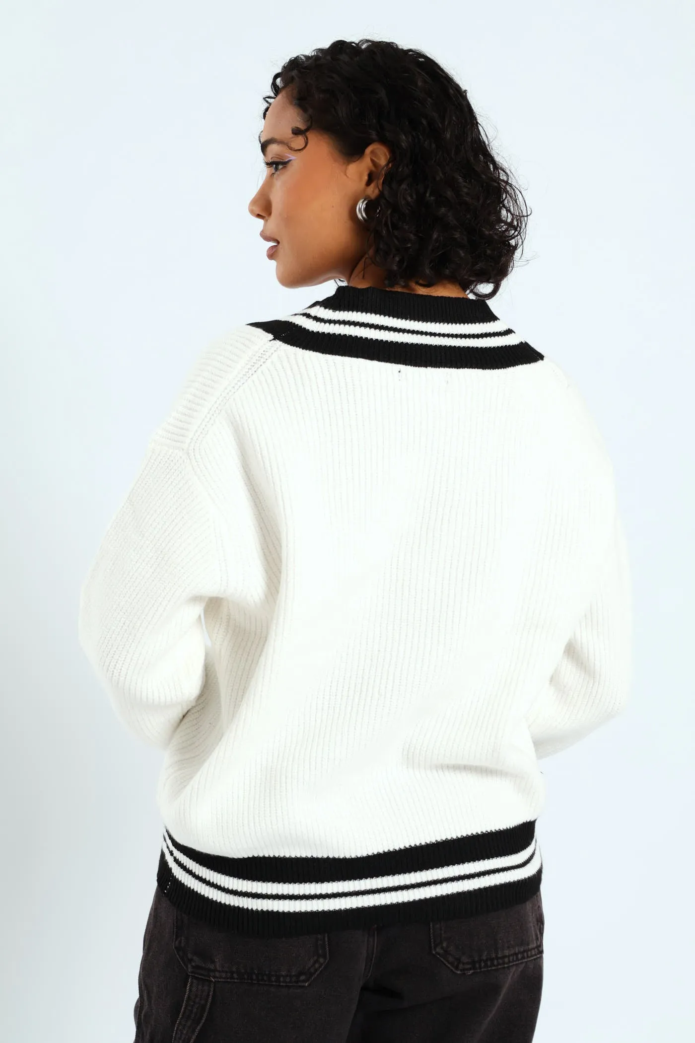 Oversized Tipped V-Neck Pullover - Cream sold by Edgars product image thumbnail 3