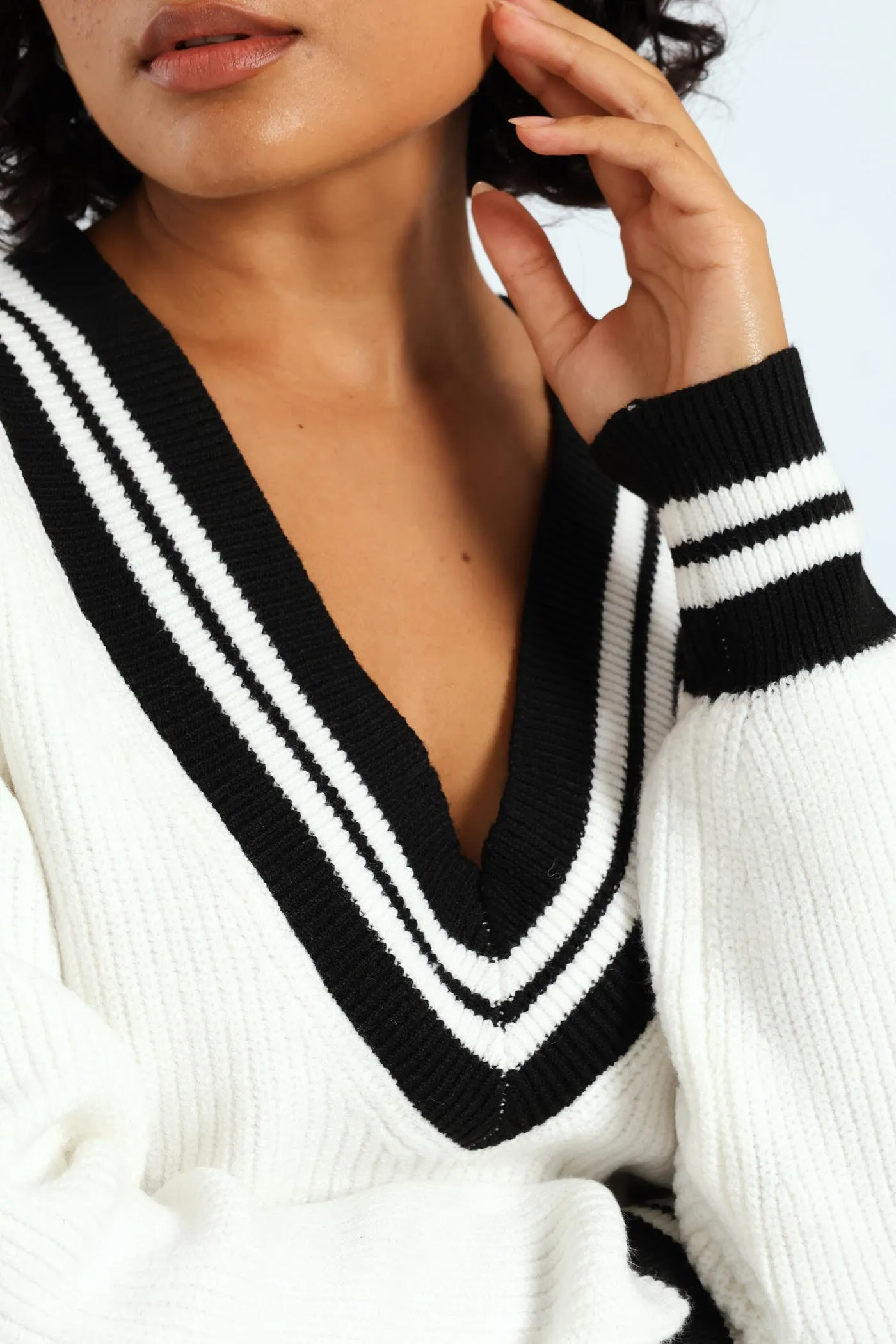 Oversized Tipped V-Neck Pullover - Cream sold by Edgars product image thumbnail 2