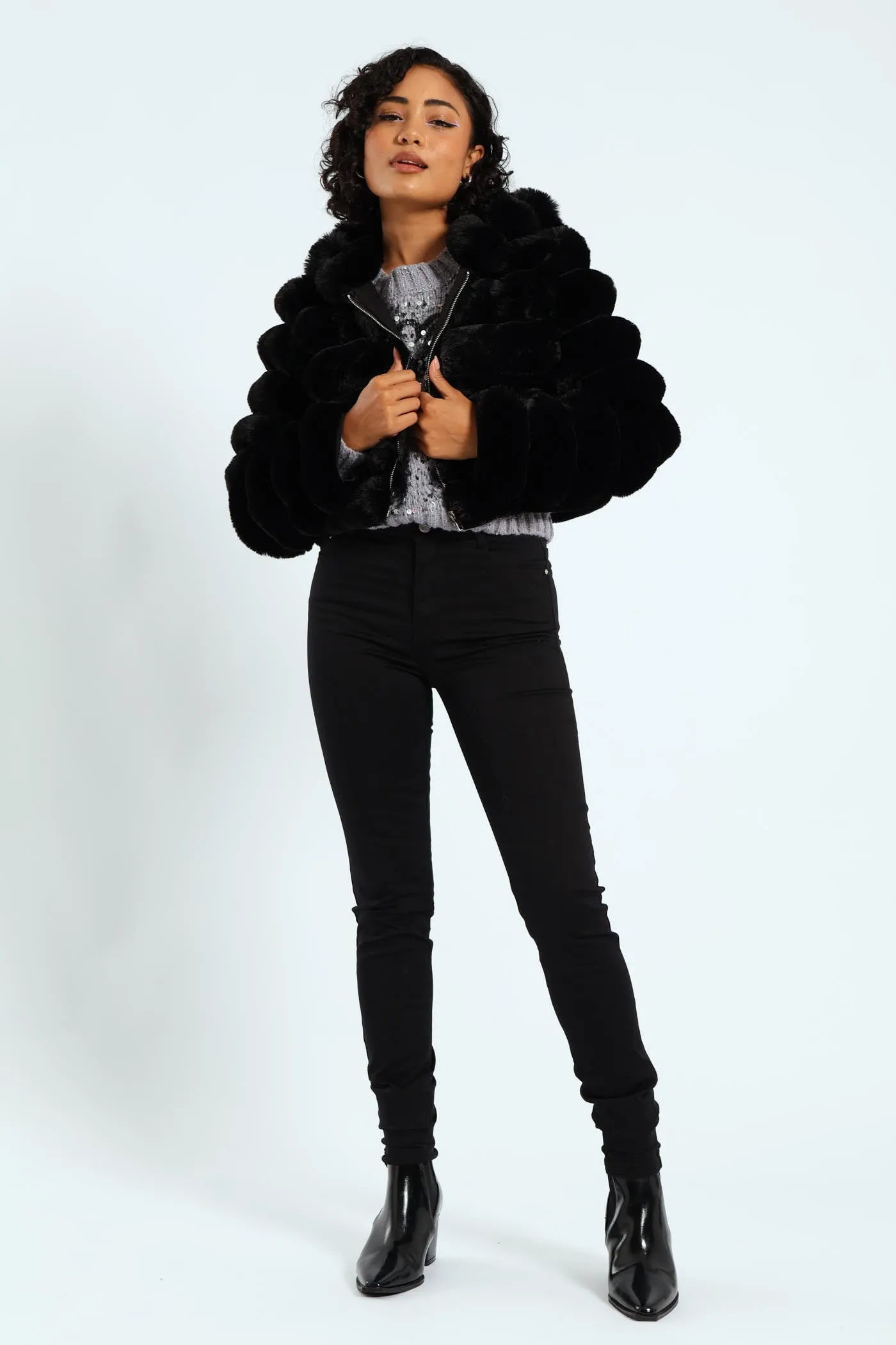 Faux Fur Quilted Hooded Jacket - Black sold by Edgars product image thumbnail 5