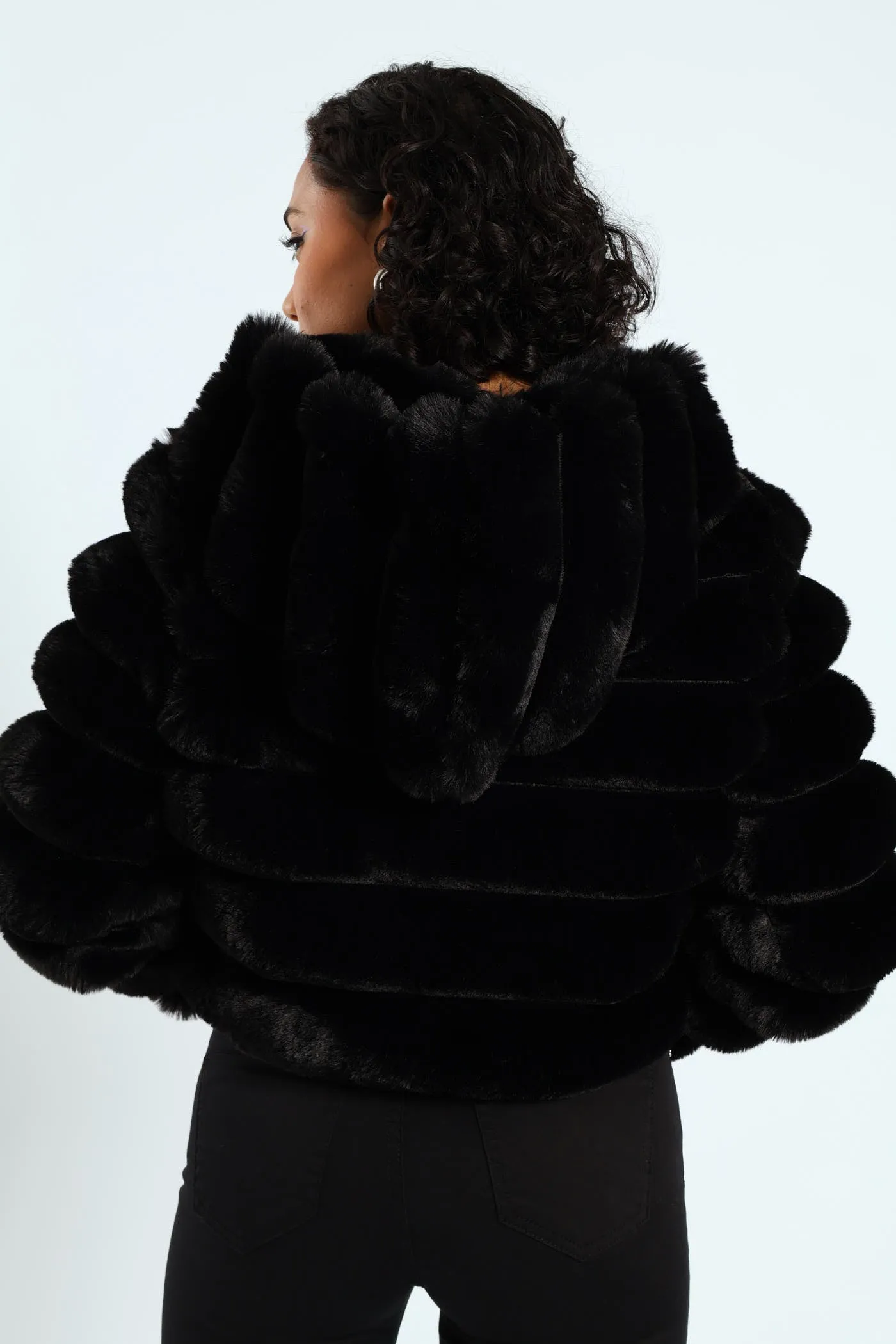 Faux Fur Quilted Hooded Jacket - Black sold by Edgars product image thumbnail 4