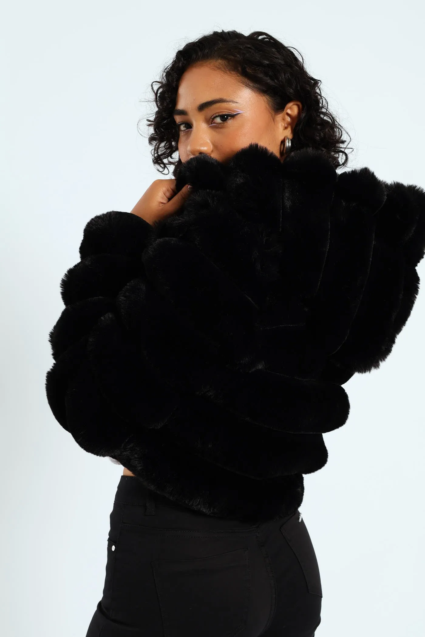 Faux Fur Quilted Hooded Jacket - Black sold by Edgars product image thumbnail 3