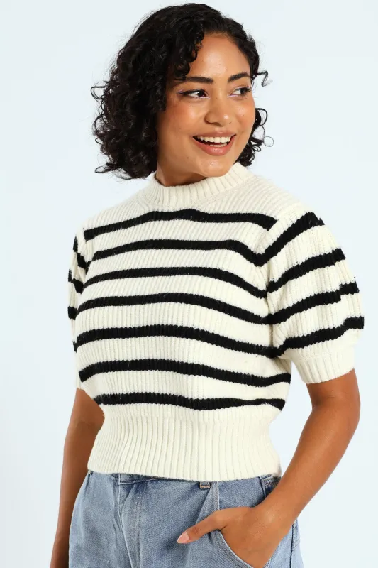 Stripe Knit Tee - Cream sold by Edgars