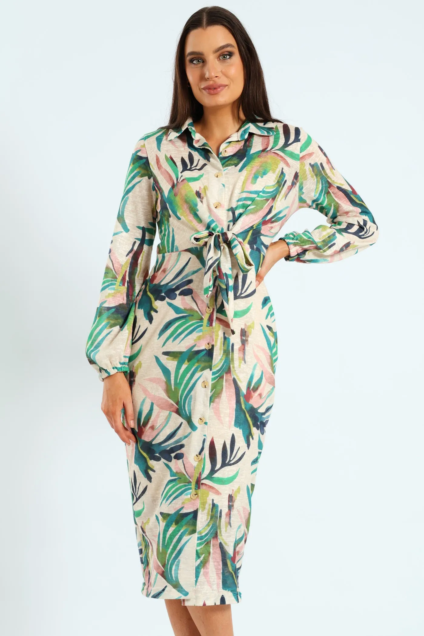 Tie Front Cut & Sew Midaxi Shirt Dress sold by Edgars