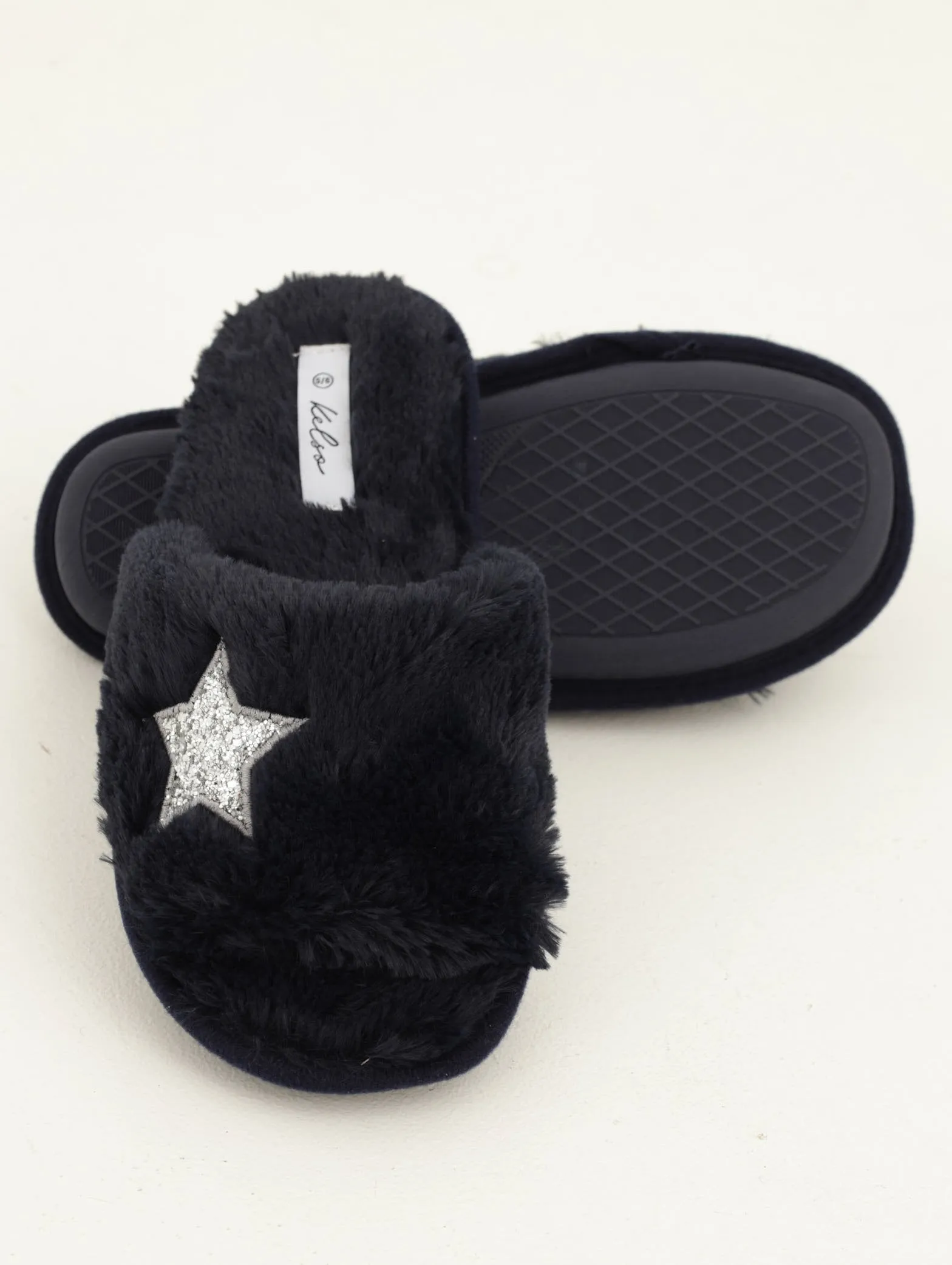 Ladies Embeslished Star Open Toe Slipper - Navy sold by Edgars
