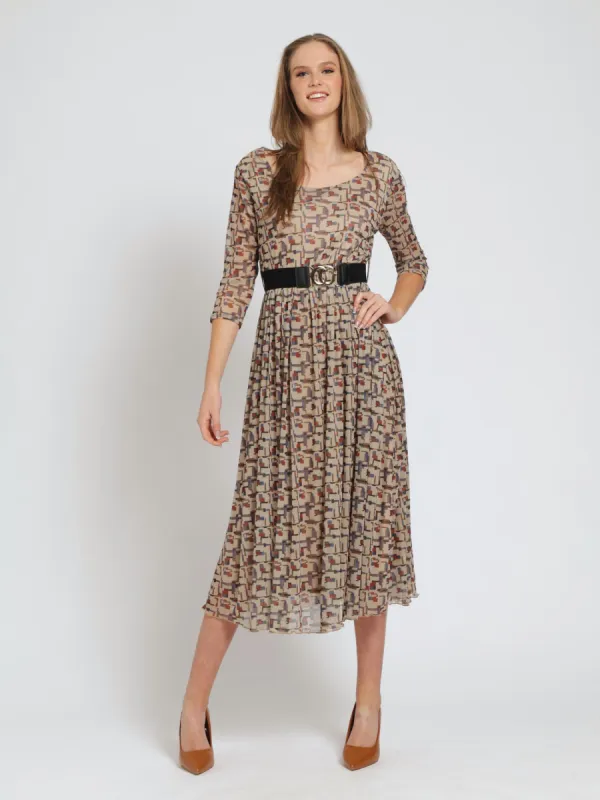 Mesh Belt Dress - Black/Beige made by Edgars