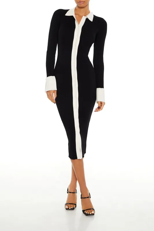 Long Sleeve Bodycon Midi Dress - Black/Cream sold by Edgars
