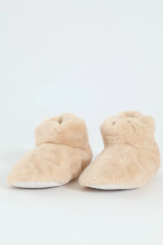 Faux Fur Bootie Sock - Light Brown sold by Edgars