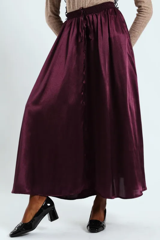 Pull-On Satin Twil Midaxi Skirt - Plum Noir sold by Edgars 
