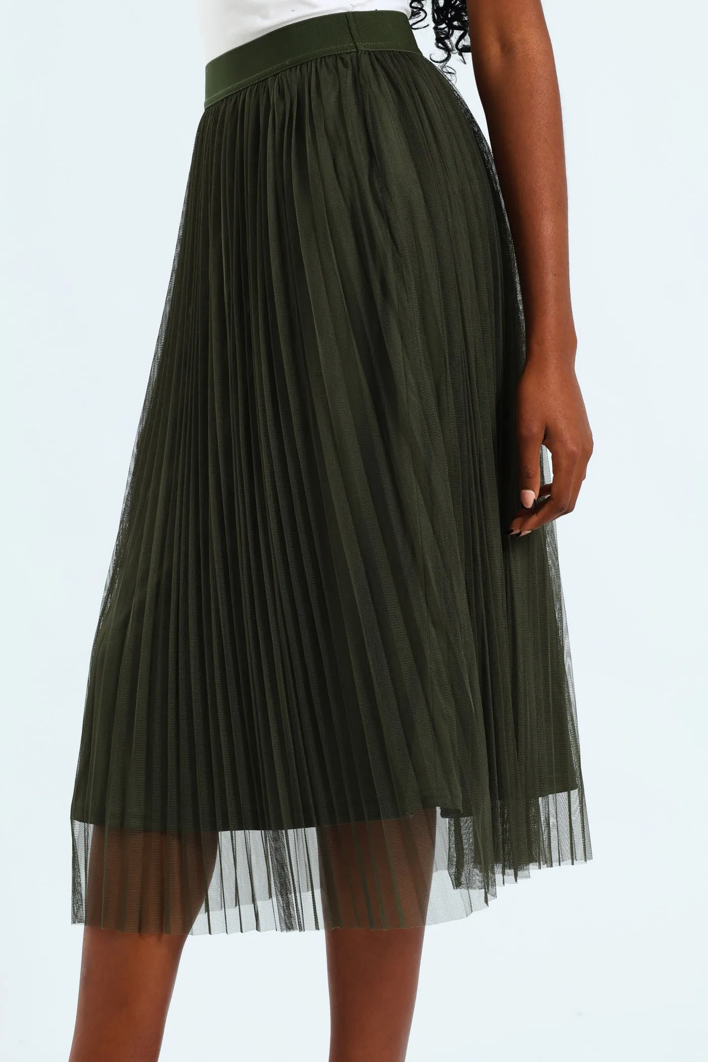 Pleated Mesh Midi Skirt - Olive sold by Edgars product image thumbnail 2