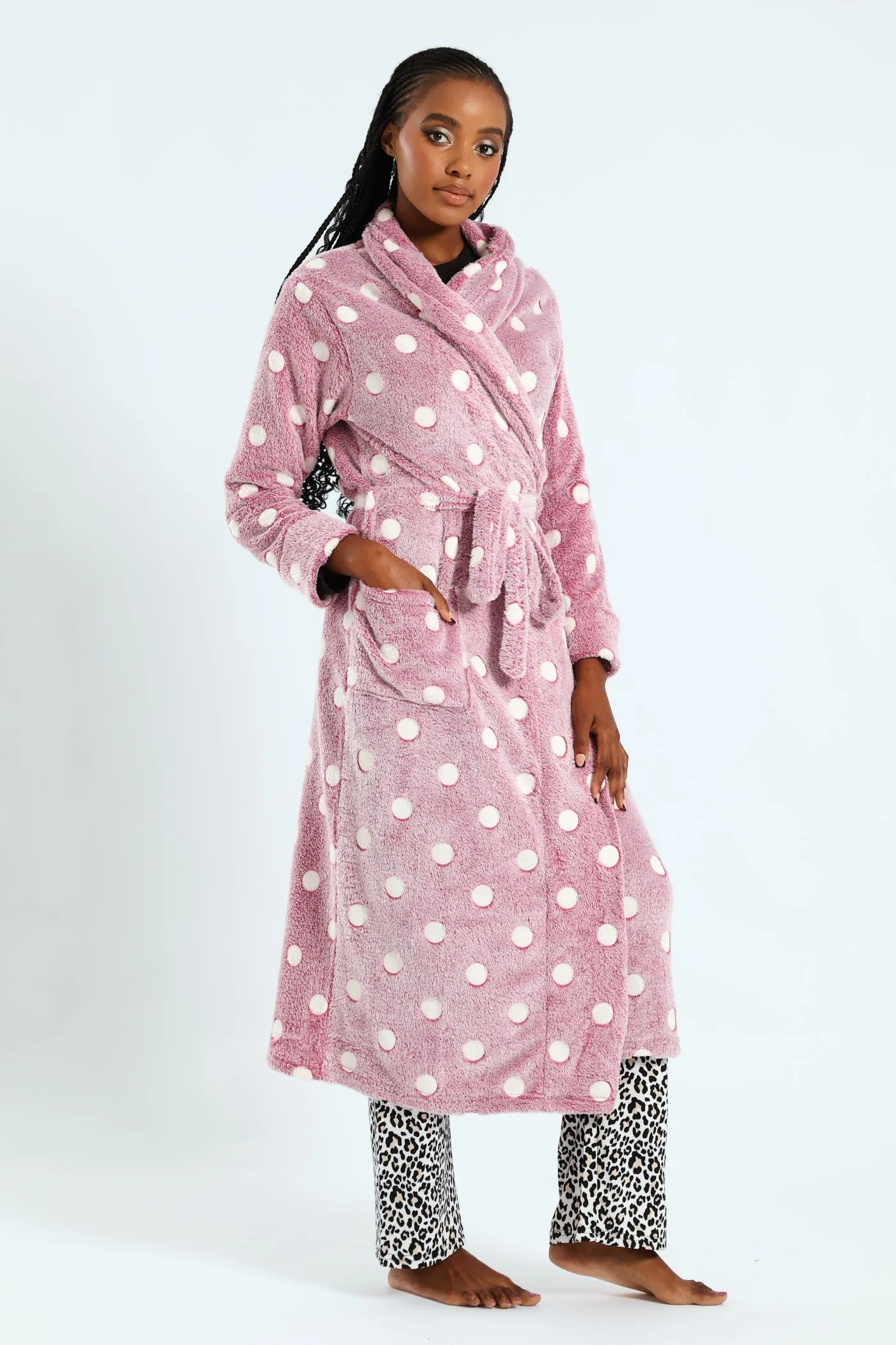 Two-Tone Spot Fluffy Gown - Burgundy sold by Edgars