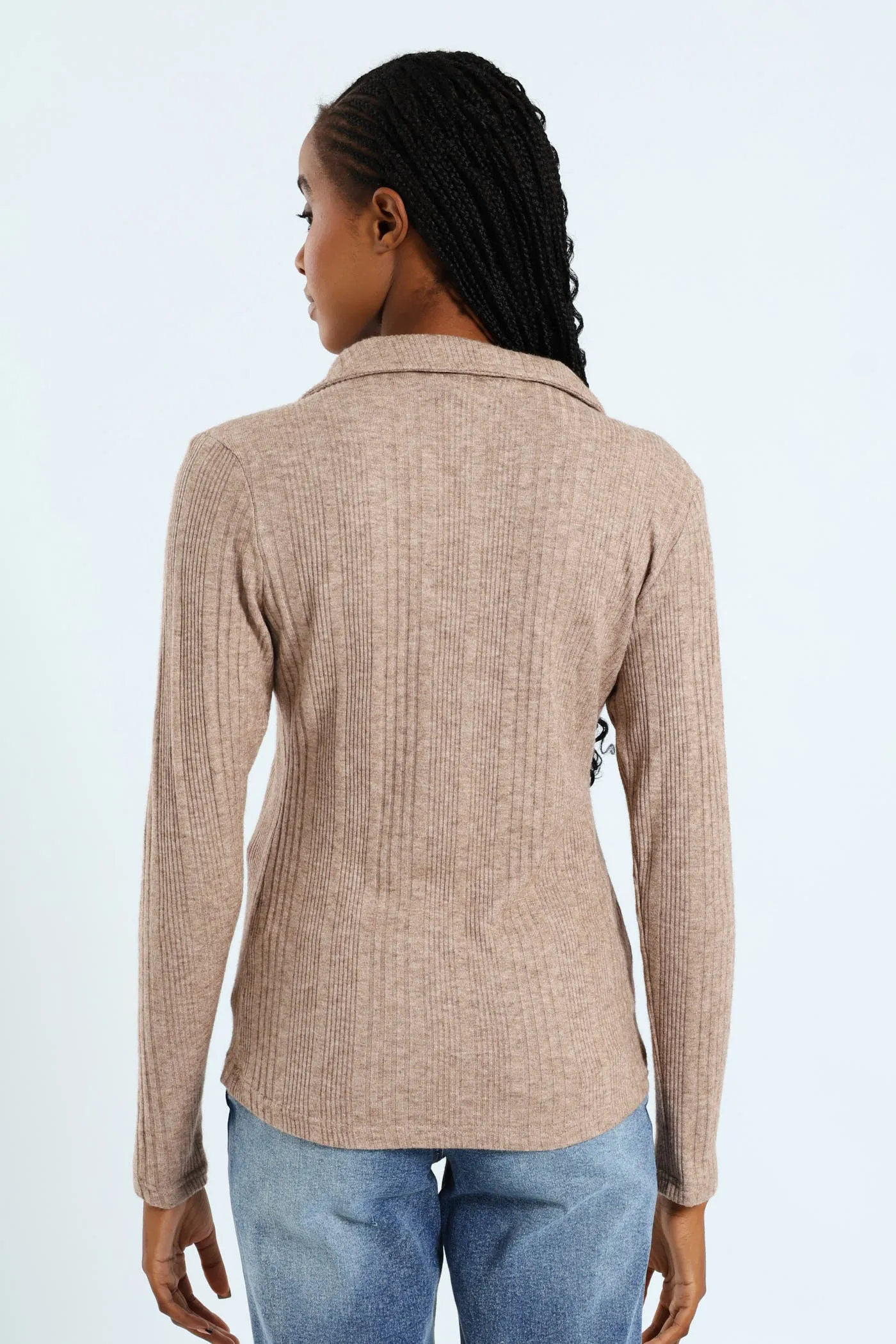 Long Sleeve Zip Through Collar Tee - Oatmeal Melange sold by Edgars product image thumbnail 3
