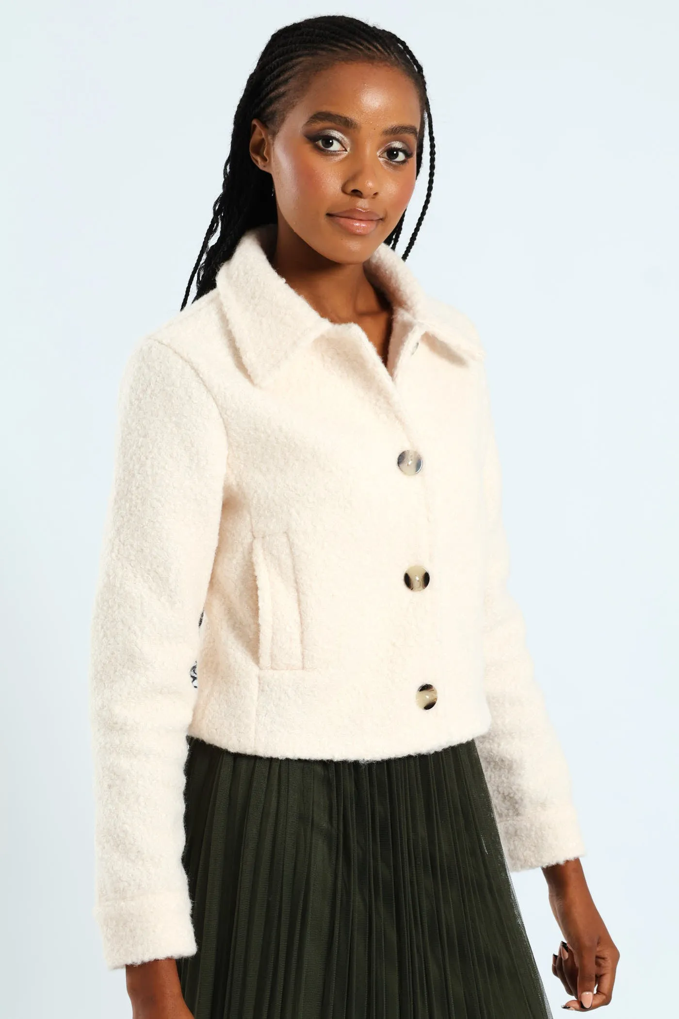 Button Through Boucle Trucker Jacket - Milk sold by Edgars