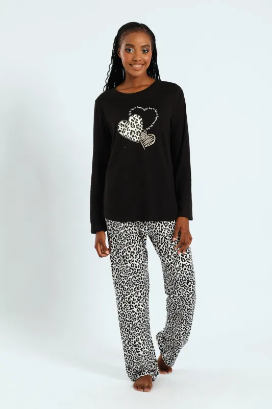 Soft Touch Long Sleeve Animal Top & Pants Set - Black sold by Edgars