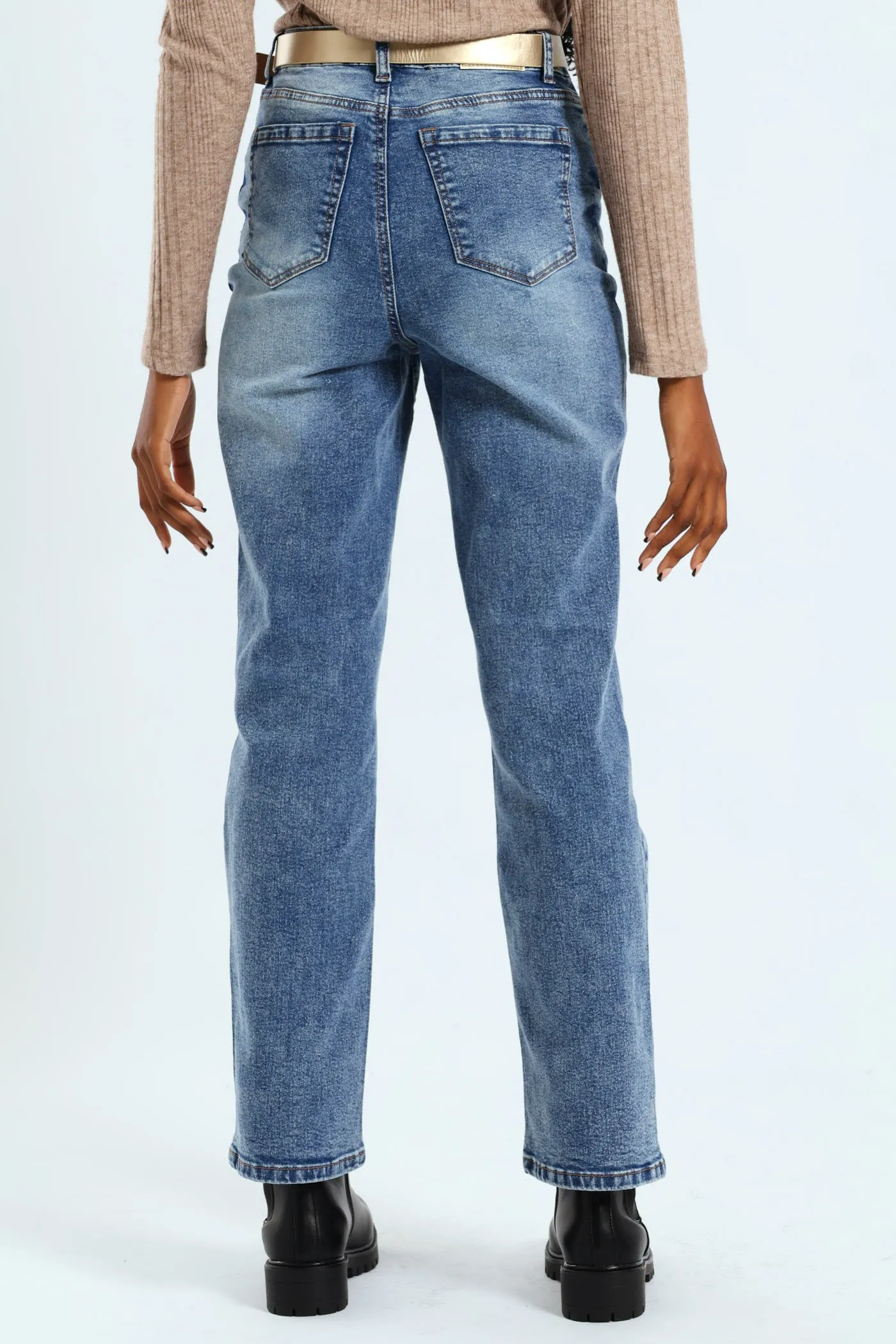 Hi-Rise Belted Straight Leg Jean - Dark Wash sold by Edgars product image thumbnail 3