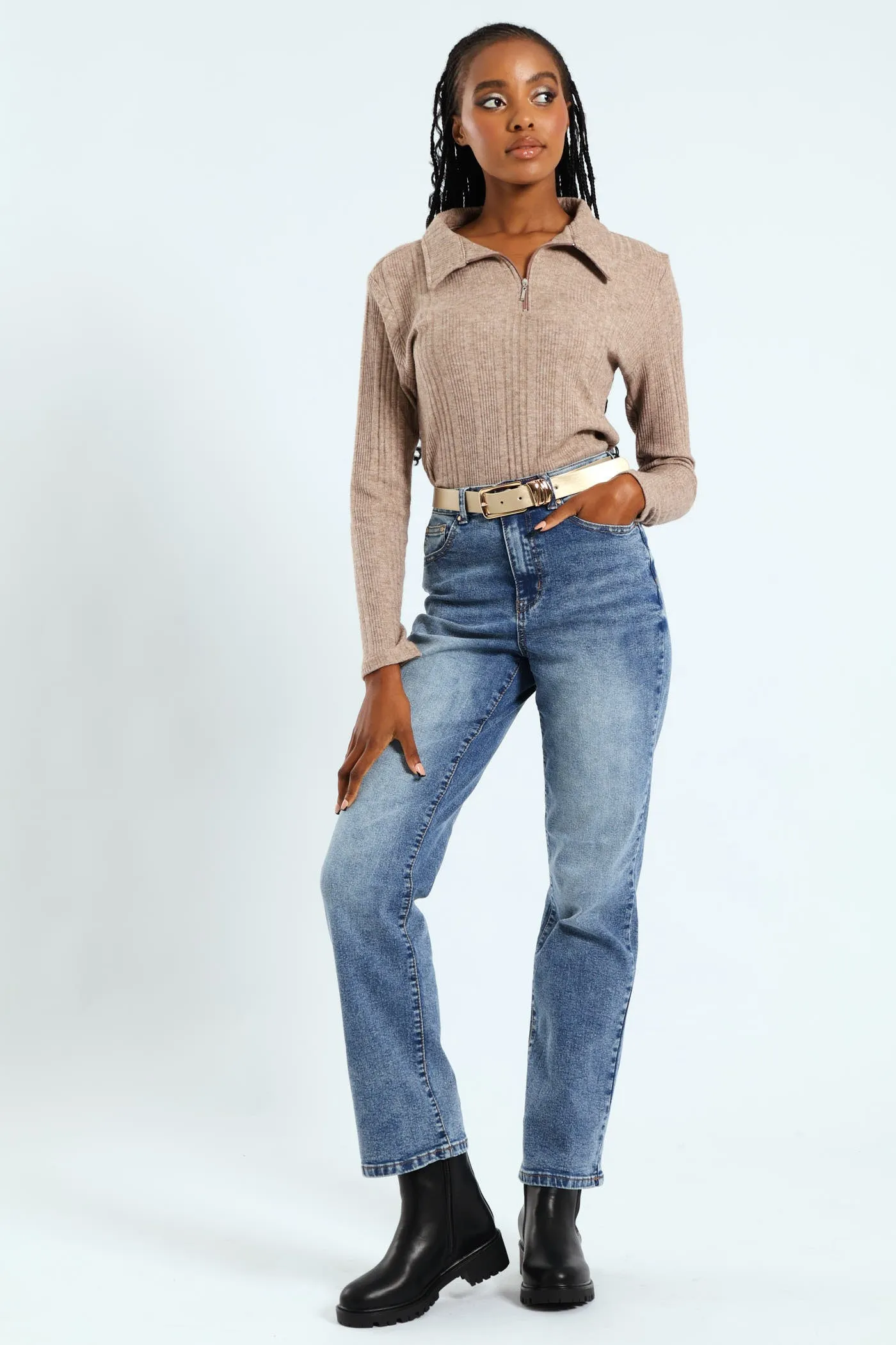 Hi-Rise Belted Straight Leg Jean - Dark Wash sold by Edgars product image thumbnail 4