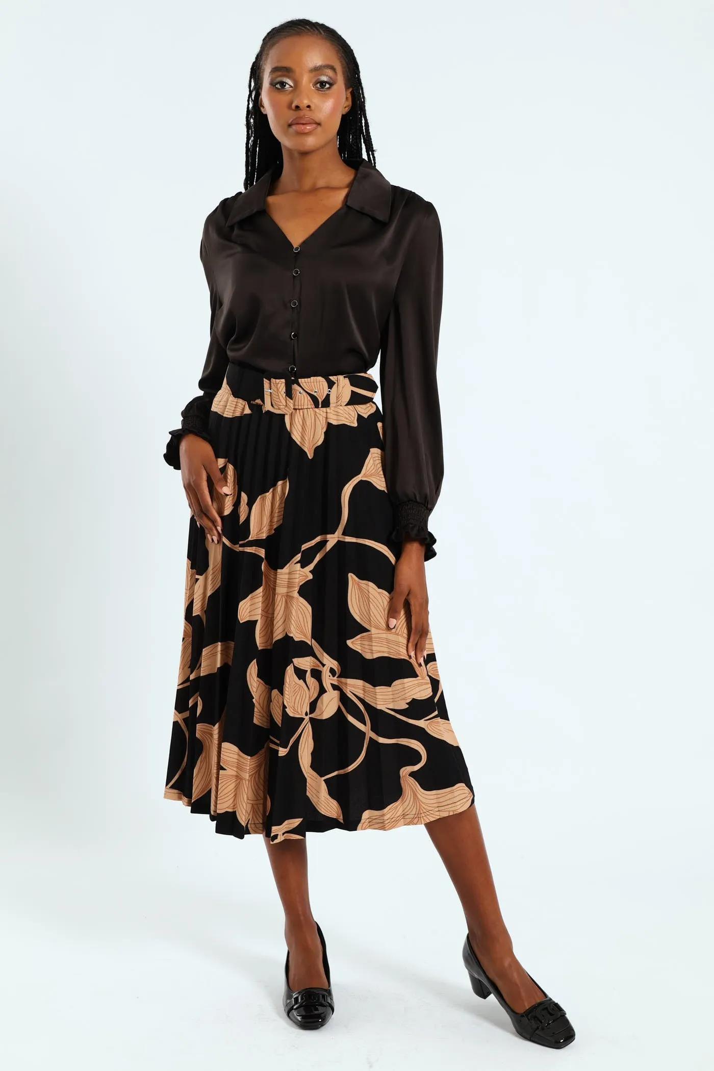 V - Neck Shirred Cuff Satin Shirt - Black sold by Edgars product image thumbnail 2