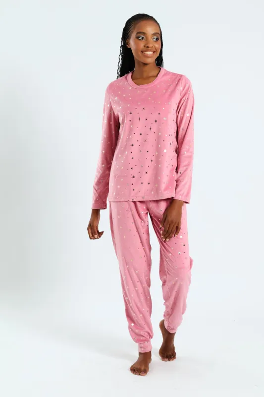 Foil Stars Velour Top & Pant Set - Pink sold by Edgars 