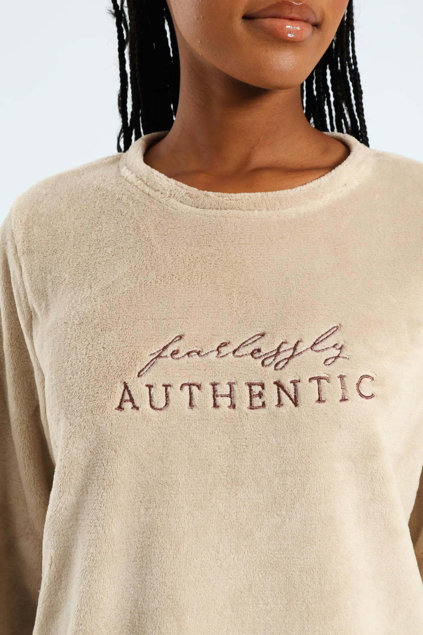 Long Sleeve Embroidered Authentic Cosy Sleep Set - Light Brown sold by Edgars product image thumbnail 4