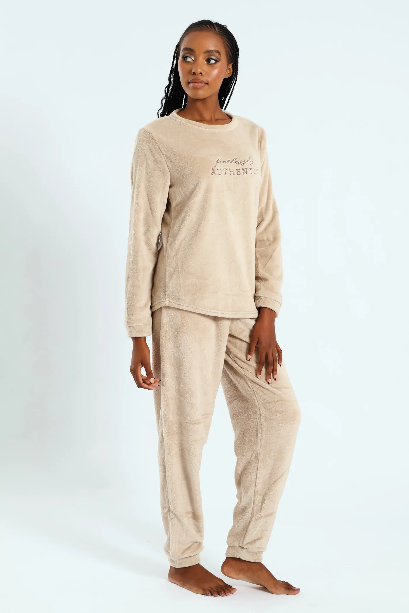 Long Sleeve Embroidered Authentic Cosy Sleep Set - Light Brown sold by Edgars product image thumbnail 2