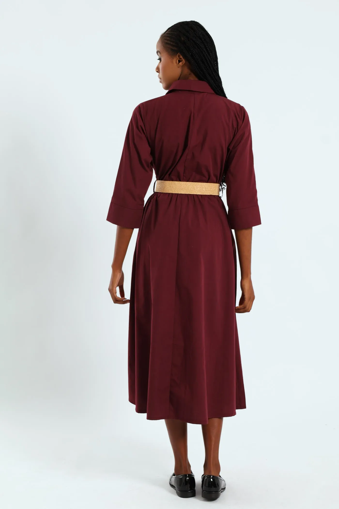 3/4 Sleeve Belted Midi Shirt Dress - Burgundy sold by Edgars product image thumbnail 3