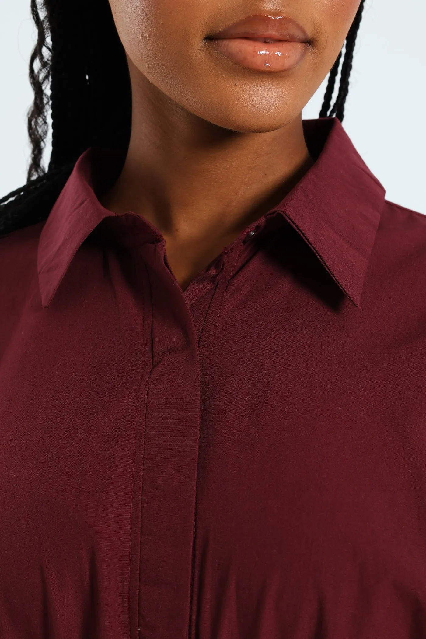 3/4 Sleeve Belted Midi Shirt Dress - Burgundy sold by Edgars product image thumbnail 5