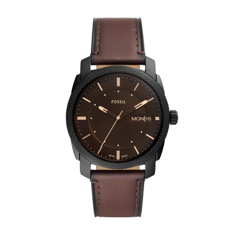 Machine Three-Hand Date Brown Leather Watch sold by Edgars 