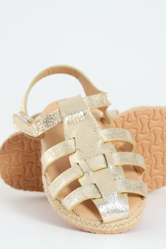 Pre-Girls Caged Espadrille Sandal - Gold sold by Edgars