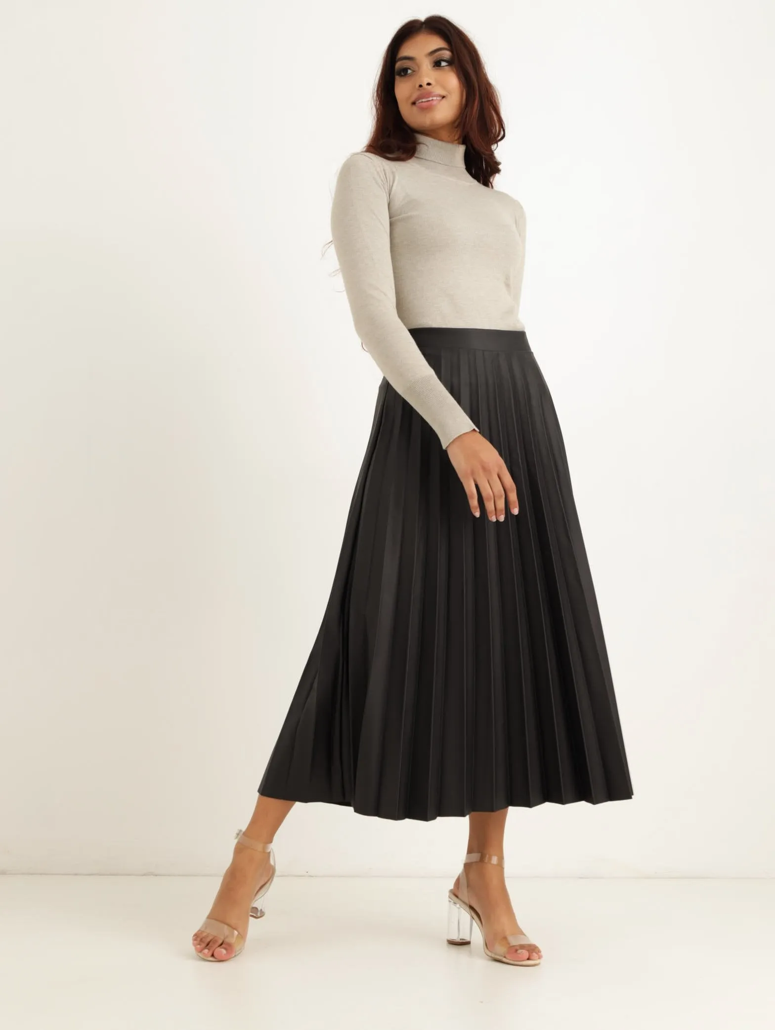 Ladies Pleated PU Midi Skirt - Black sold by Edgars