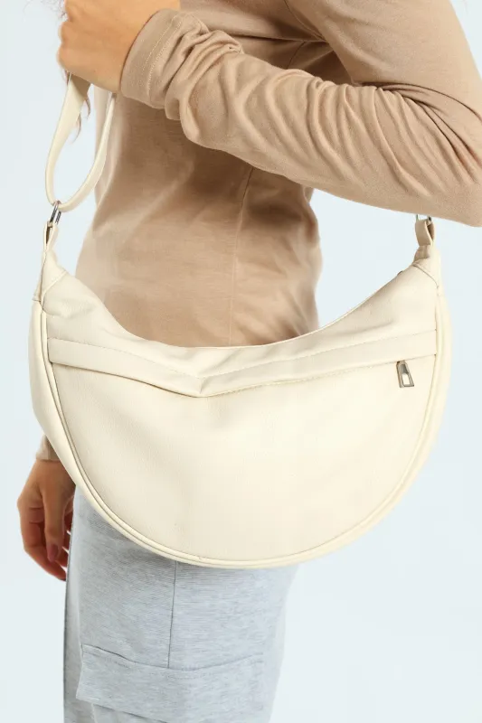 Silver Zip Crescent Crossbody Bag - Cream sold by Edgars