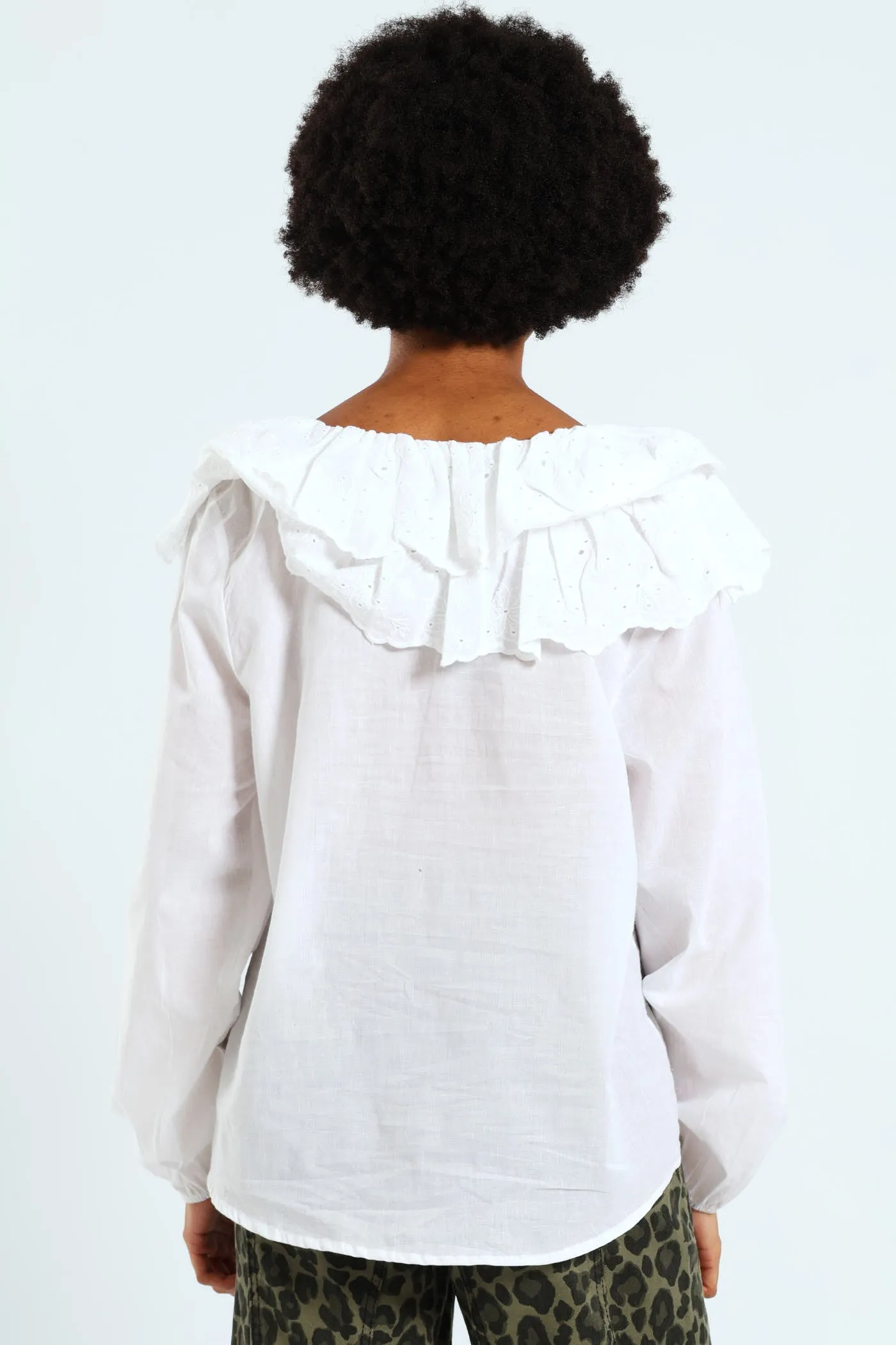 Long Sleeve Anglaise Ruffle Blouse - White sold by Edgars product image thumbnail 3