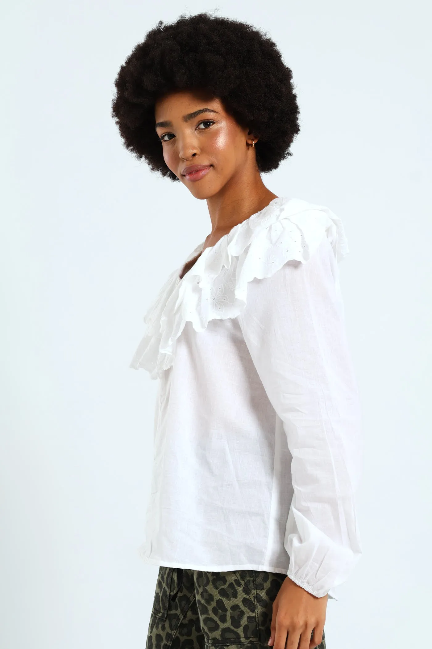 Long Sleeve Anglaise Ruffle Blouse - White sold by Edgars product image thumbnail 2