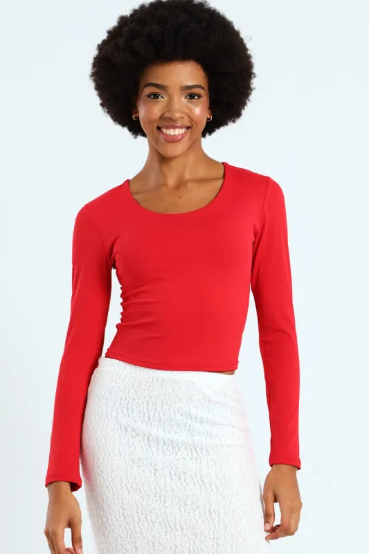 Skin Tight Long Sleeve Basic Crew Top - Red sold by Edgars