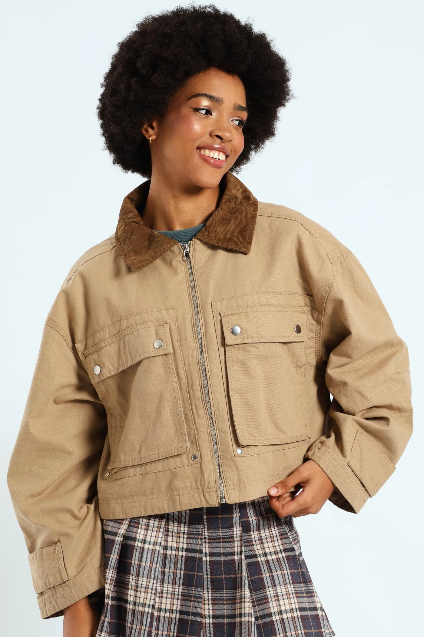 Corduroy Collar Utility Jacket - Stone sold by Edgars