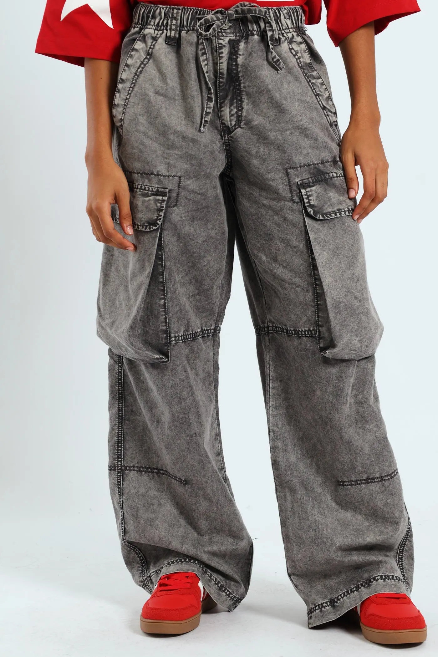 Enzyme Cargo Wide Leg Pants - Grey sold by Edgars
