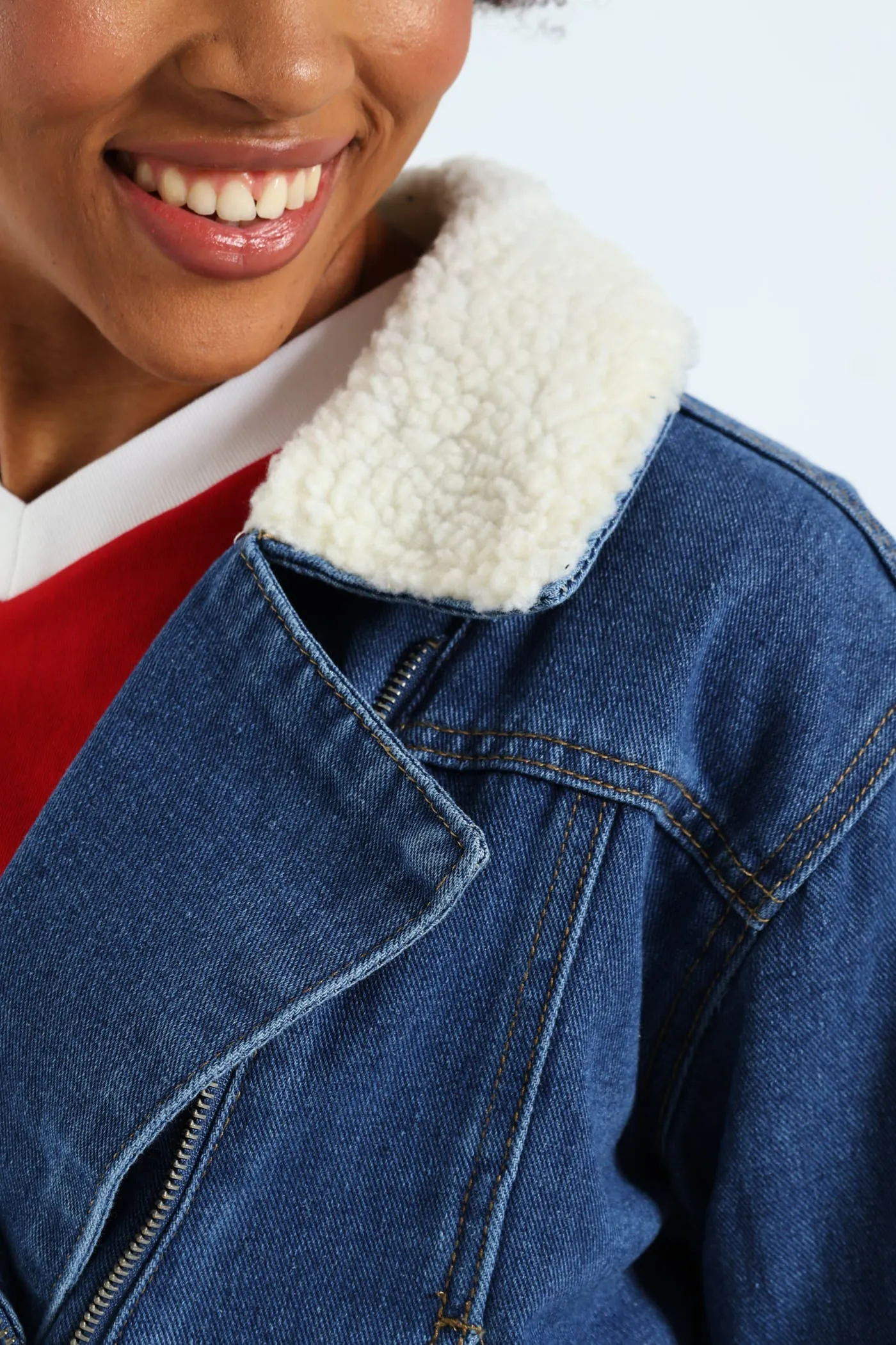 Belted Sherpa Biker Jacket - Mid Blue sold by Edgars product image thumbnail 2