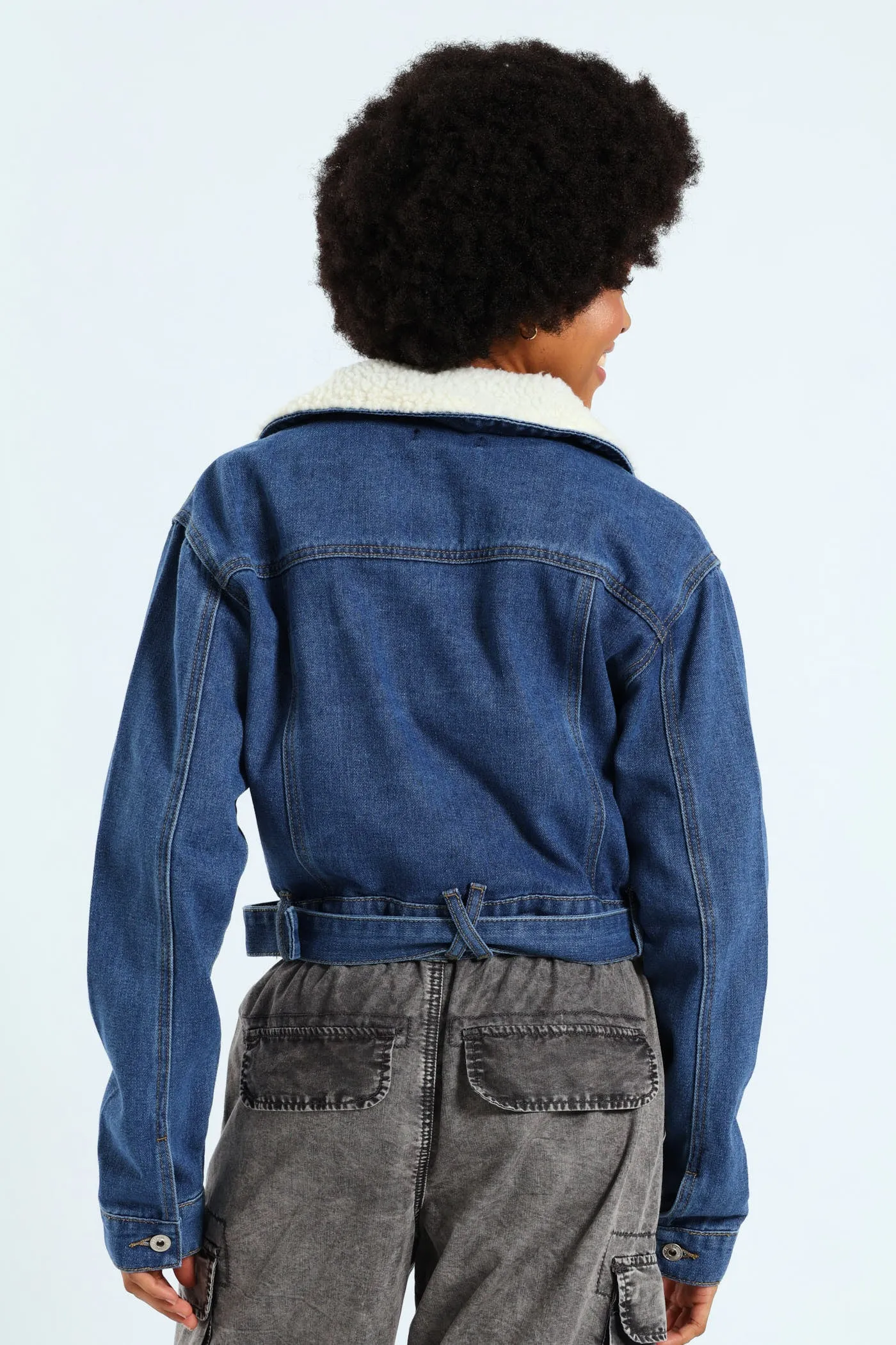 Belted Sherpa Biker Jacket - Mid Blue sold by Edgars product image thumbnail 5