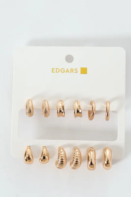 6 Pack Text Hoop Earrings - Gold sold by Edgars