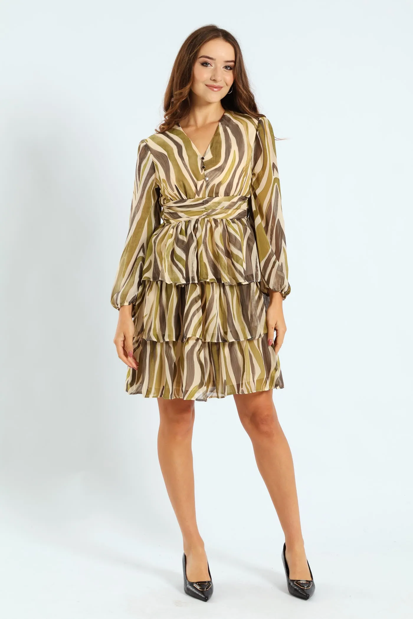 V-Neck Elasticated Waist Tiered Tea Dress - Green sold by Edgars product image thumbnail 4