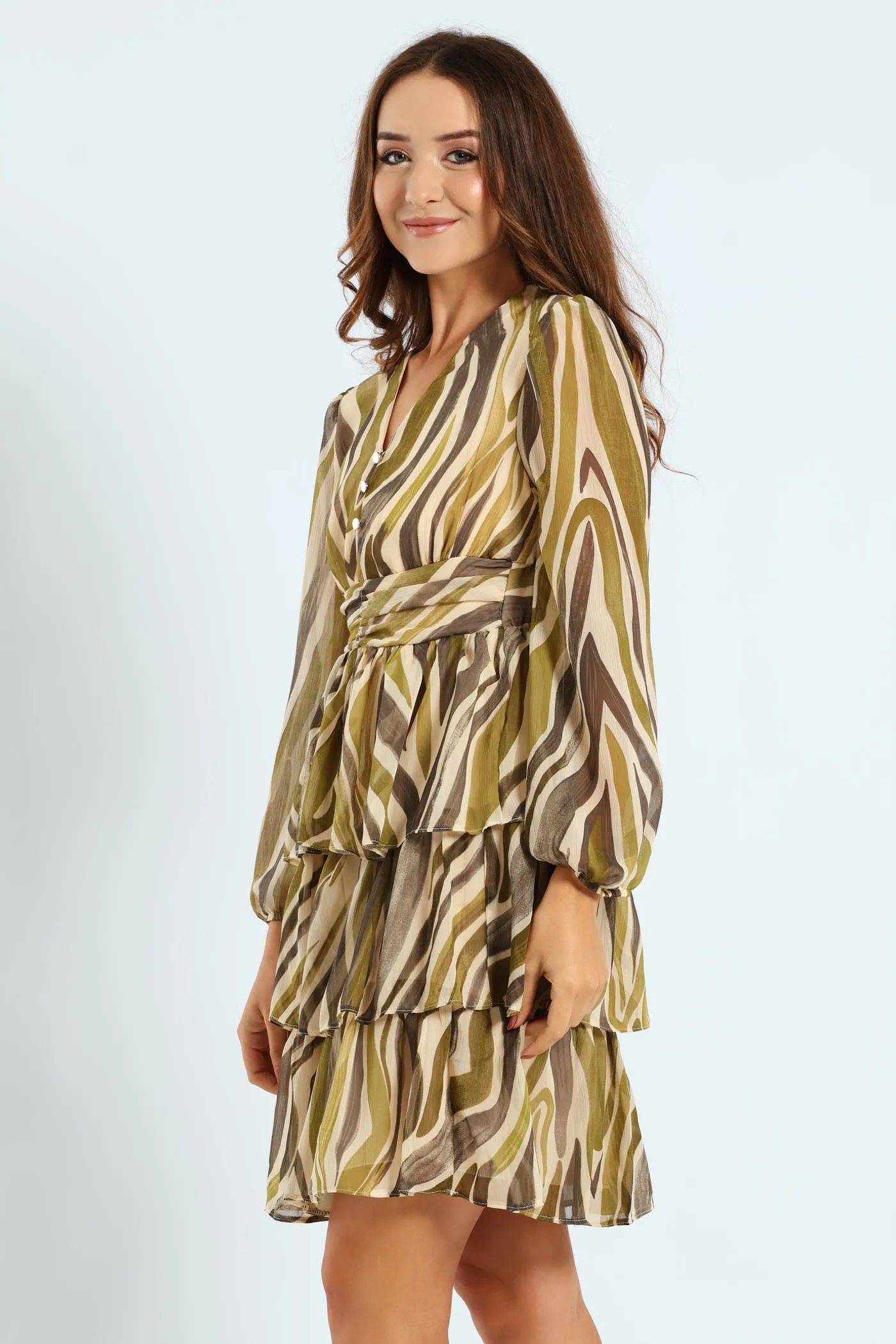 V-Neck Elasticated Waist Tiered Tea Dress - Green sold by Edgars product image thumbnail 3