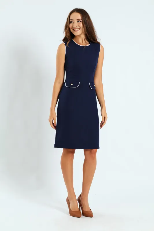 Contrast A-Line Dress - Navy/White sold by Edgars