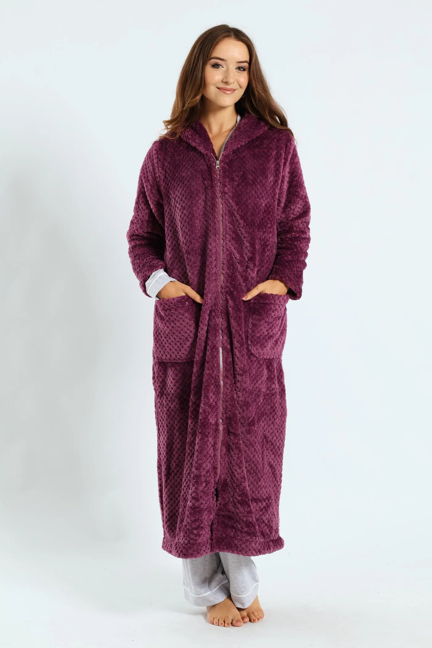 Ankle Length Zip-Through Gown - Purple sold by Edgars