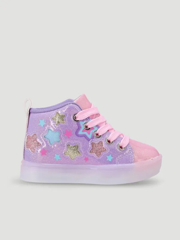 Pre-Girls Star Light Up High-Top Sneaker - Lilac sold by Edgars