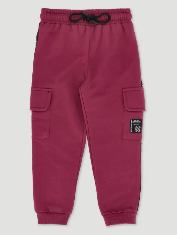 Pre-Boys Tape Cargo Fleece Jogger - Maroon sold by Edgars
