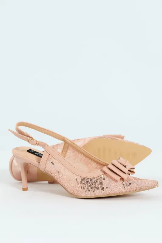 Occasion Mesh Bow Detail Heel - Nude sold by Edgars