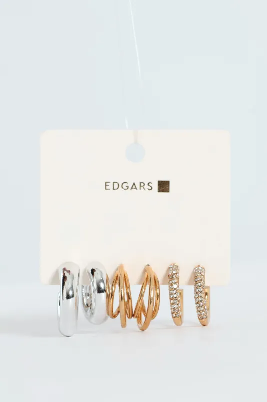 3 Pack Mixed Metals Hoop Earrings made by Edgars