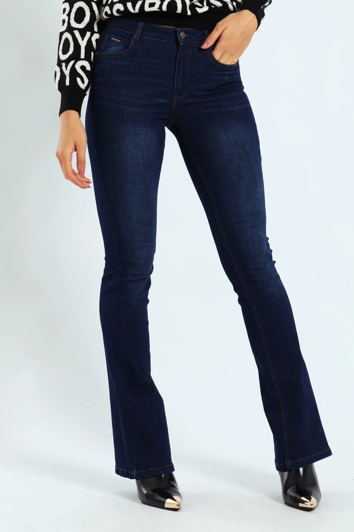 Bootleg Rinse Jeans With Slight Brushing - Dark Wash Ink sold by Edgars
