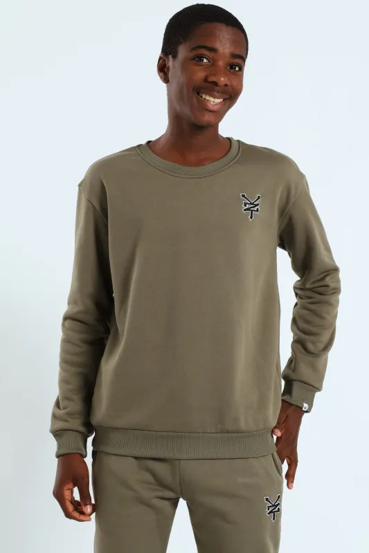Boys Crew Fleece Top - Olive sold by Edgars