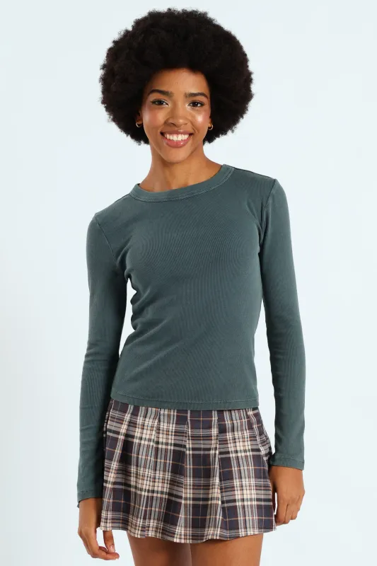 Long Sleeve Washed Basic Crew Top - Blue sold by Edgars 