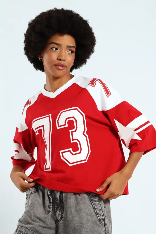 Boxy Football Tee - Red sold by Edgars