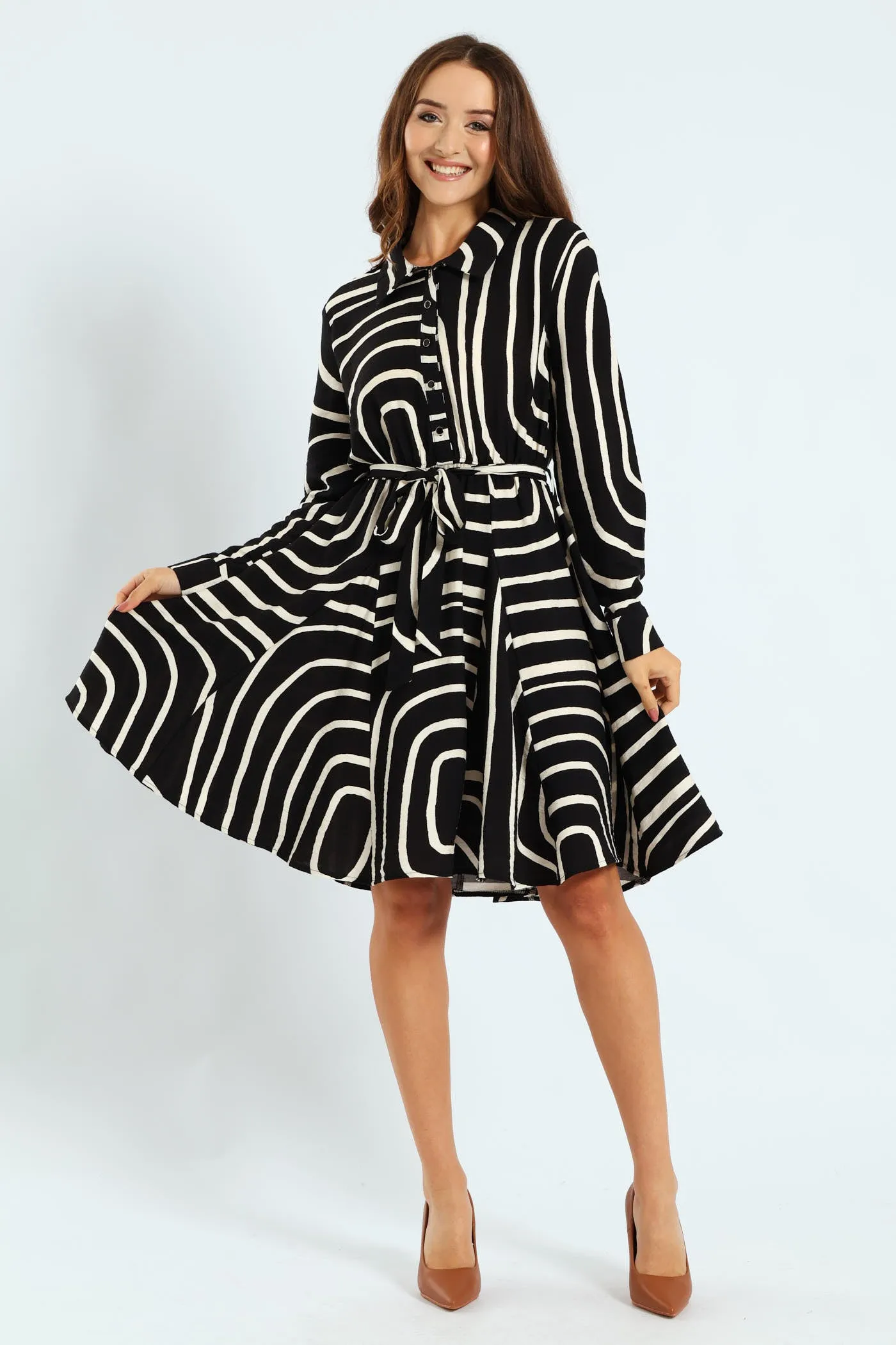 Abstract Button Through Godet Tea Dress - Black/Cream sold by Edgars product image thumbnail 3